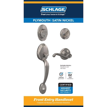 Schlage Schlage Plymouth / Flair Satin Nickel Single Cylinder Handleset and Knob Right or Left Handed F60 G PLY 619 F